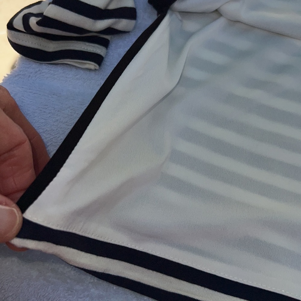 124. WHBM long sleeve stripe peplum bodice, officer blue with white stripes - Picture 8 of 10